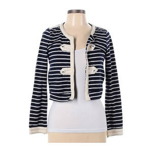 Cropped Miso Brand Cardigan, Blue with white stripes Size 10